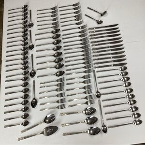 Vintage 103 Piece MCM Customcraft Stainless Silverware Flatware Fleur De Lis